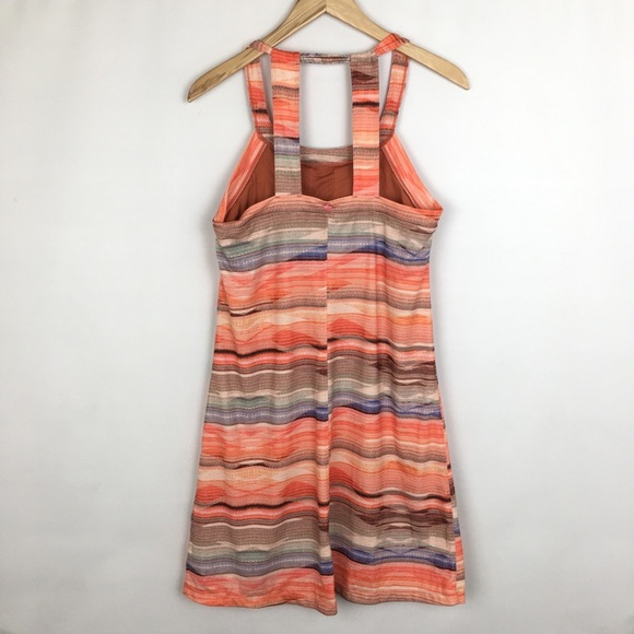 PrAna Cantine Halter Dress Orange Blue Strip Women’s Size M Active Mini Dress - Picture 9 of 15
